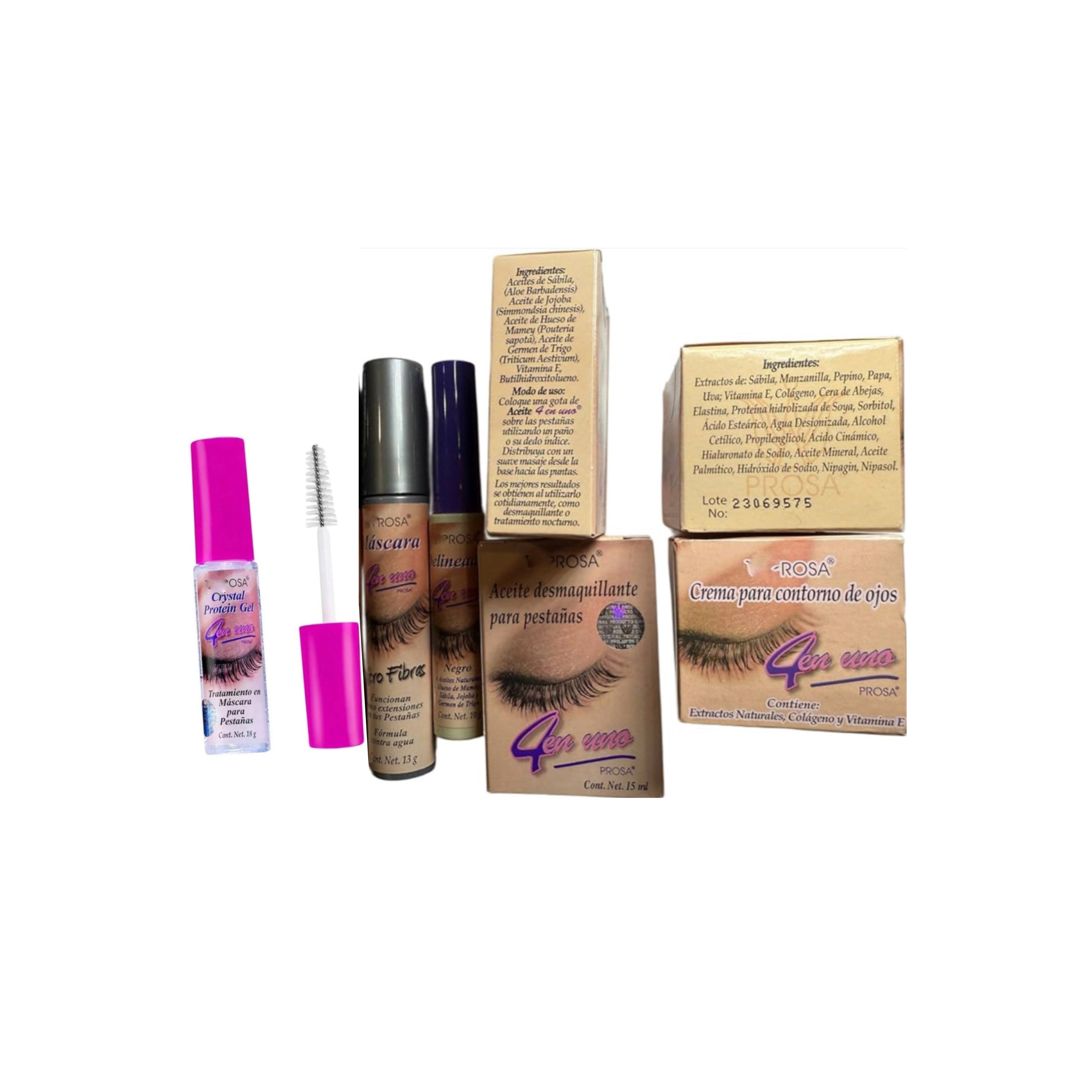 Prosa Set 5 Most Popular Products- Eyelash/Eyebrow Gel-Microfiber Mascara-Black Eyeliner-Eyelash Growth Oil-Undereye Cream