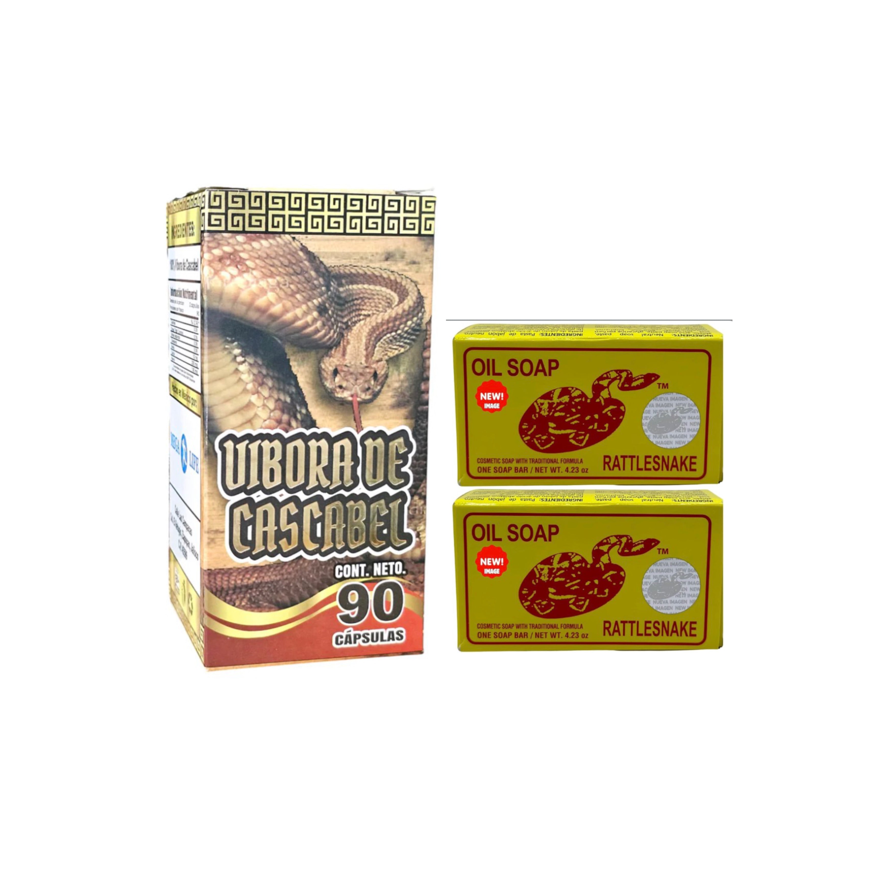 Kit- 1 Bote de 90 Capsulas Vibora de Cascabel y 2 Jabones Vibora de Cascabel 100% Mexicano