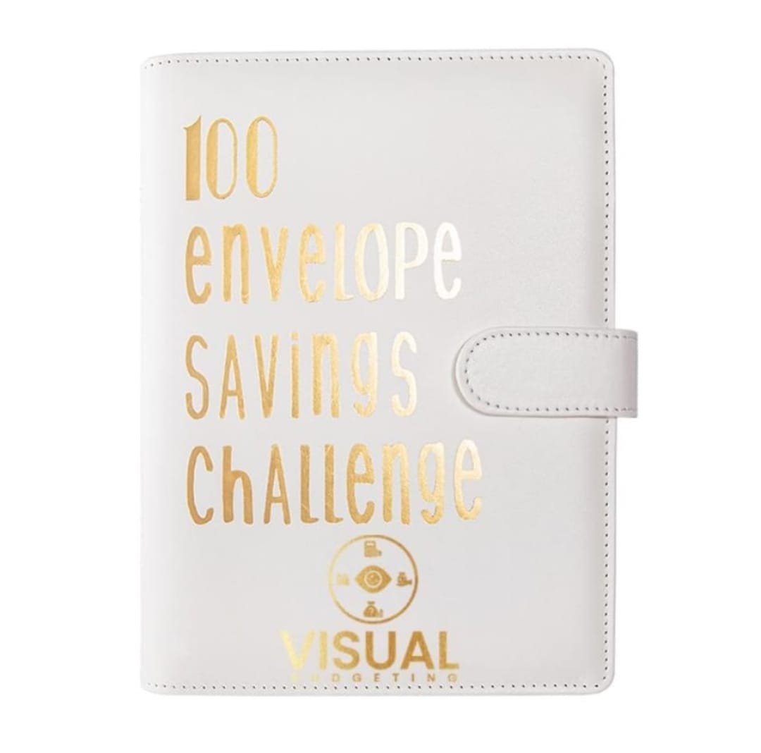 100 Envelopes Money Saving Challenge, Money Saving Binder with Zipper, 4 Levels of Difficulty in Money Saving Challenge Book, Easy and Funny Way to Money Saving with Budget Binder (White & Gold)